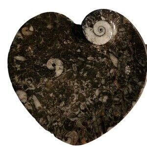 NWOT Gray Heart Shape Natural Stone Fossil Dish